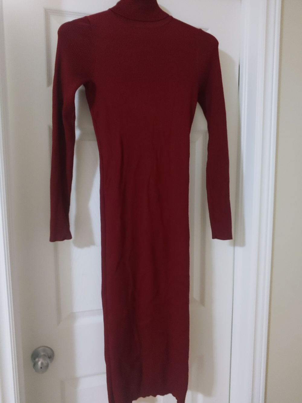 Women’s Long Sleeve Turtleneck Midi Dress - Burgundy